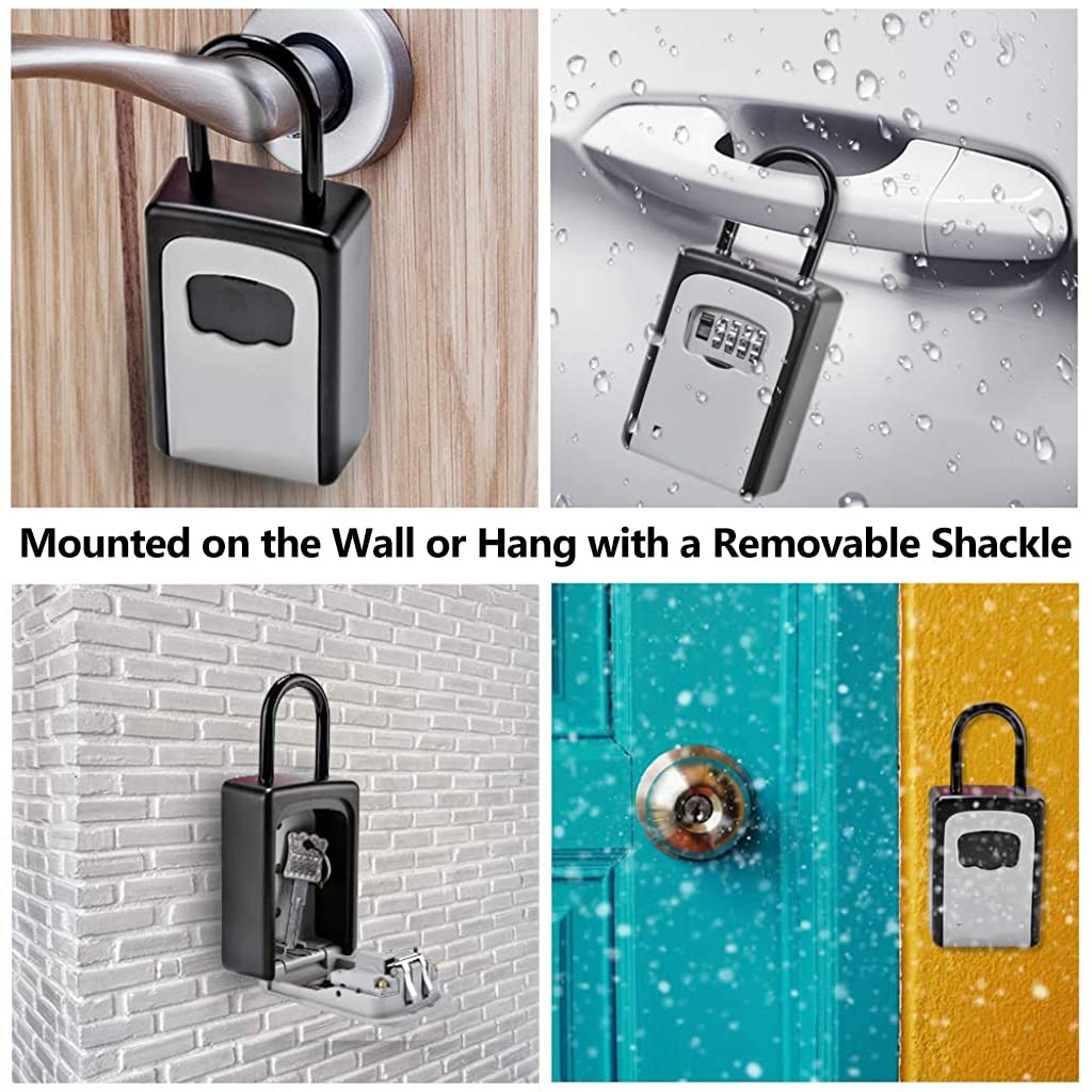 HASTHIP Metal Key Safe Combination Storage Box Wall Mounted, Waterproof Lock Box for House Key, 5 Key Capacity, Weatherproof Resettable Code House Key Safe Lock Box for Indoor, Outdoor (Black) HASTHIP Metal Key Safe Combination Storage Box Wall Mounted, Waterproof Lock Box for House Key, 5 Key Capacity, Weatherproof Resettable Code House Key Safe Lock Box for Indoor, Outdoor (Black)